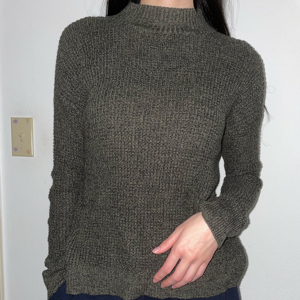 Forest green Mock-neck Knit Sweater with an Open-Back tie